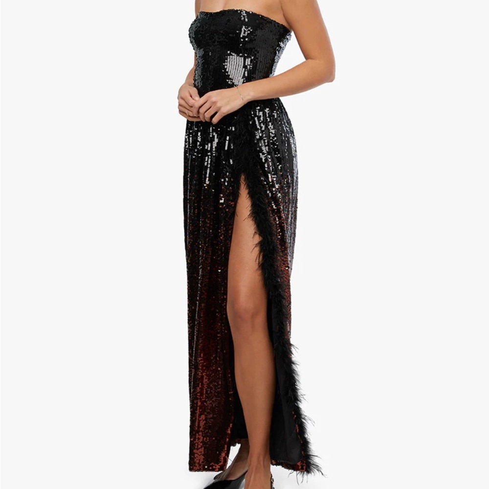 NWT WeWoreWhat Corset Feathered Sequin Gown
